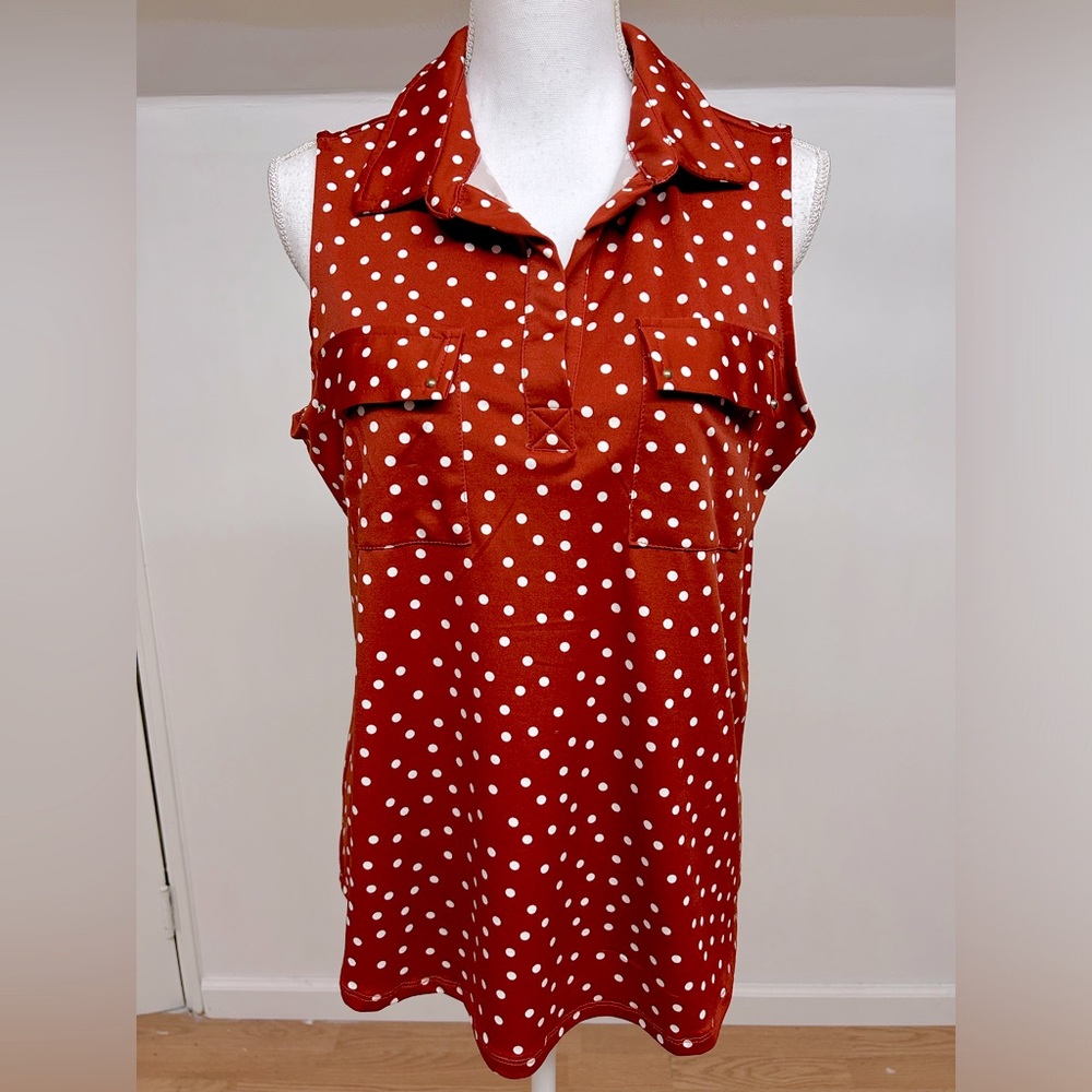 Blue Mood Polka Dot Sleeveless Blouse Size Large